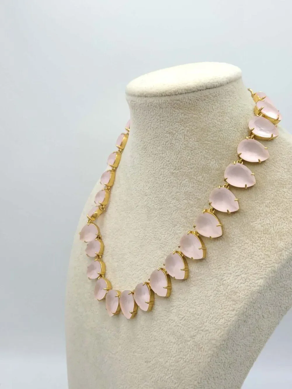 J Crew Frosted Matte Satin Light Pink Tear Drop Crystal Necklace
